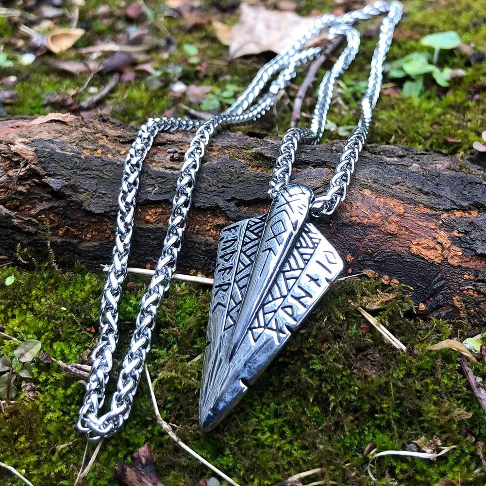 Pendants & Necklaces Vikings Odin's Gungir Runes Stainless Steel Necklace Ancient Treasures Ancientreasures Viking Odin Thor Mjolnir Celtic Ancient Egypt Norse Norse Mythology
