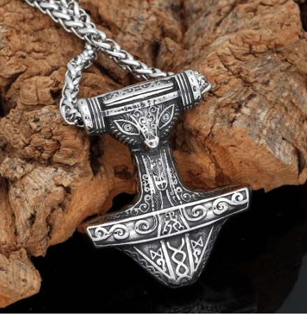 Pendants & Necklaces Vikings Raven Mjölnir Stainless Steel Pendant Necklace Ancient Treasures Ancientreasures Viking Odin Thor Mjolnir Celtic Ancient Egypt Norse Norse Mythology