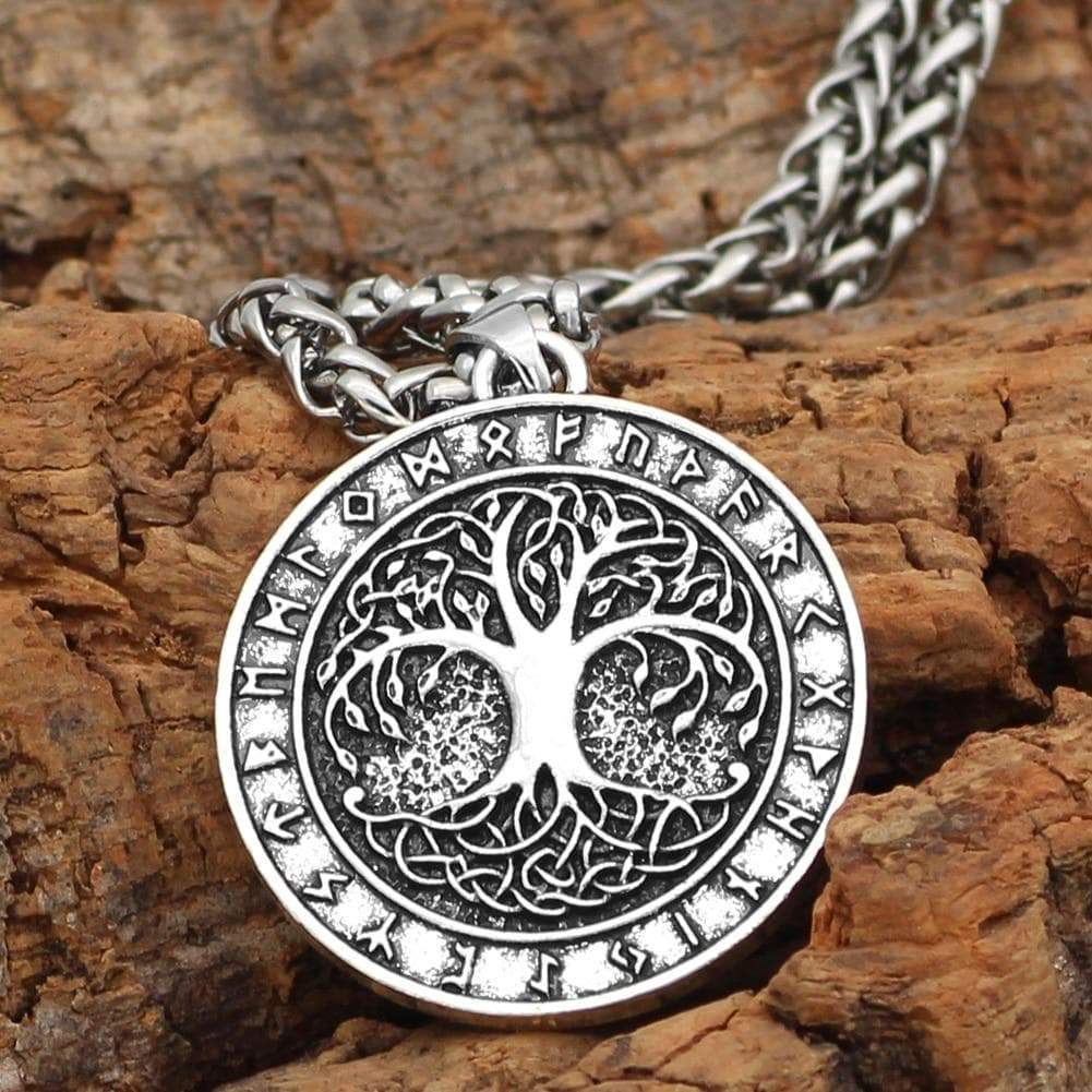Vikings Yggdrasill Tree of Life and Runes Amulet Pendant & Necklace