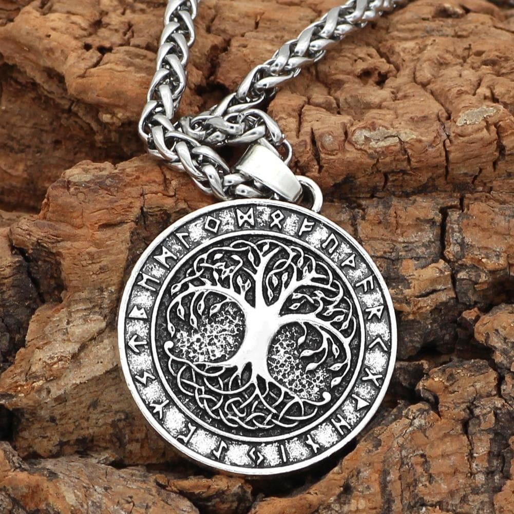 Vikings Yggdrasill Tree of Life and Runes Amulet Pendant & Necklace