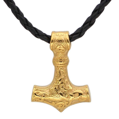 Pendants & Necklaces With Leather Cord Stainless Steel Golden Mjolnir Necklace Ancient Treasures Ancientreasures Viking Odin Thor Mjolnir Celtic Ancient Egypt Norse Norse Mythology