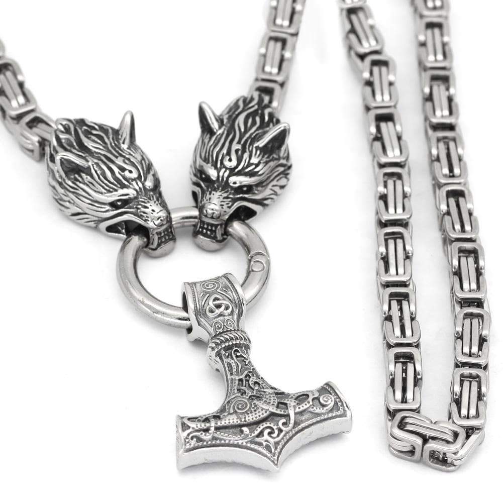 Pendants & Necklaces Wolf King Chain with Sterling Silver Mjolnir Ancient Treasures Ancientreasures Viking Odin Thor Mjolnir Celtic Ancient Egypt Norse Norse Mythology