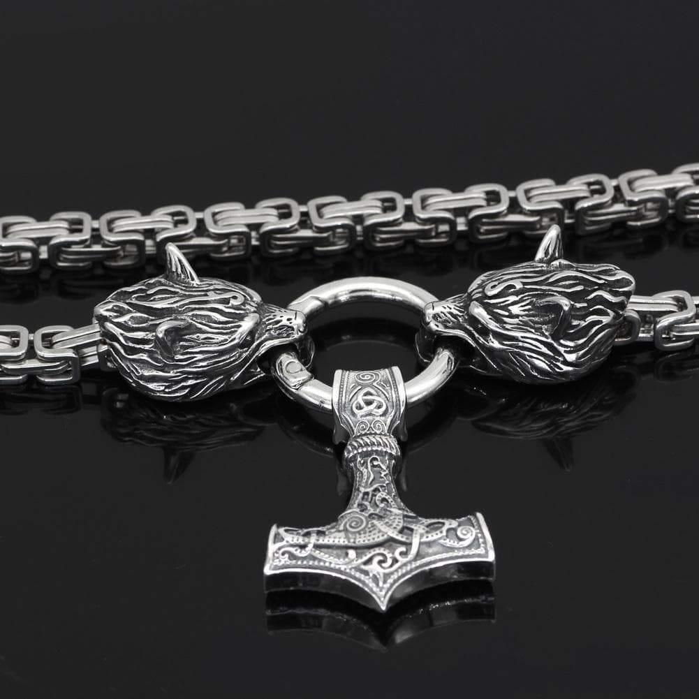 Pendants & Necklaces Wolf King Chain with Sterling Silver Mjolnir Ancient Treasures Ancientreasures Viking Odin Thor Mjolnir Celtic Ancient Egypt Norse Norse Mythology