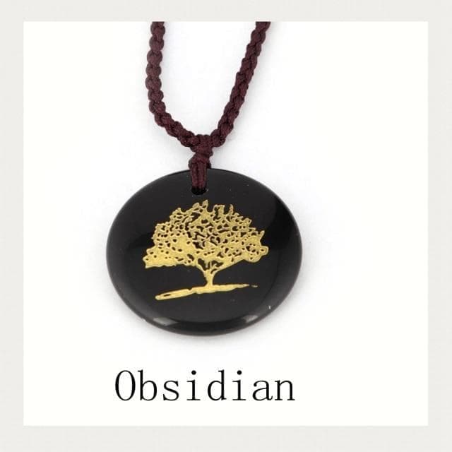 Pendants Obsidian Natural Crystal Stone Disc Shape Fashion Pendants Engrave Tree Of Life Creative Jewelry Men's Women's Charm Pendants Necklace|Pendants| Ancient Treasures Ancientreasures Viking Odin Thor Mjolnir Celtic Ancient Egypt Norse Norse Mythology