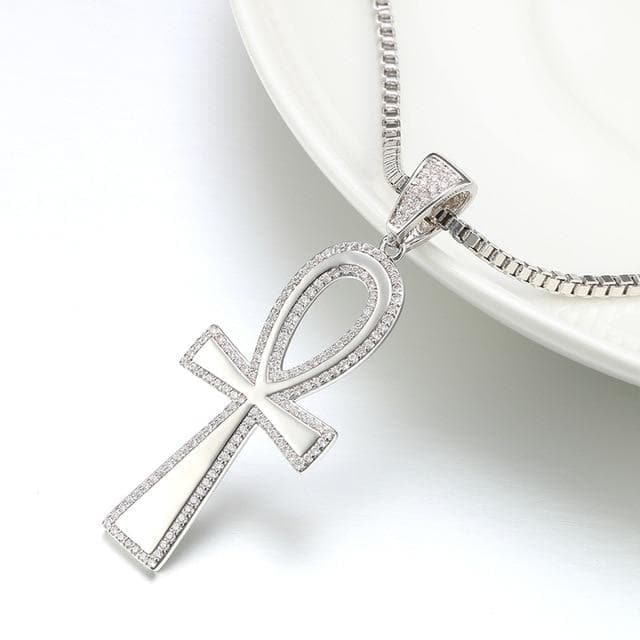 Pendants silver color / White Ankh Cross Men's Necklaces&Pendants Rhodium Plated AAA Clear CZ Egyptian Hieroglyphic Fashion Jewelry Crux Ansata Chain|f pendant|ankh crosscross pendant necklace men Ancient Treasures Ancientreasures Viking Odin Thor Mjolnir Celtic Ancient Egypt Norse Norse Mythology