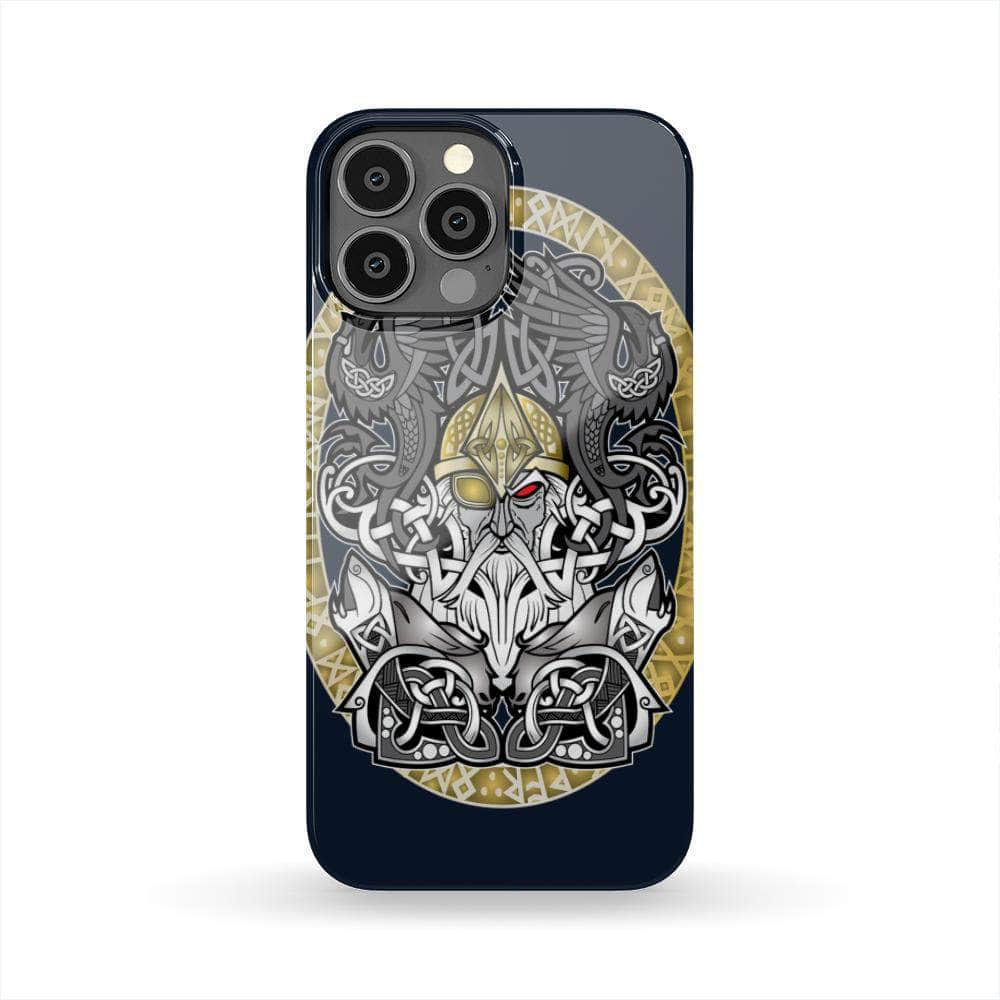 Phone GS_BANCase iPhone 13 Pro Max Odin God of War Phone Case - Navy Blue Ancient Treasures Ancientreasures Viking Odin Thor Mjolnir Celtic Ancient Egypt Norse Norse Mythology