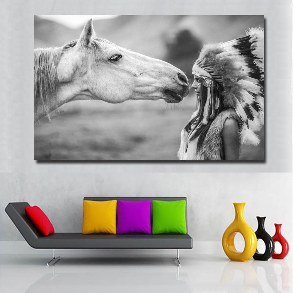 Posters & Canvases Native American Indian Girl Black & White Wall Art Ancient Treasures Ancientreasures Viking Odin Thor Mjolnir Celtic Ancient Egypt Norse Norse Mythology