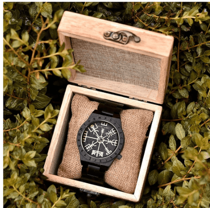 Quartz Watches Ebony Handmade Viking Vegvisir Wooden Watch Ancient Treasures Ancientreasures Viking Odin Thor Mjolnir Celtic Ancient Egypt Norse Norse Mythology