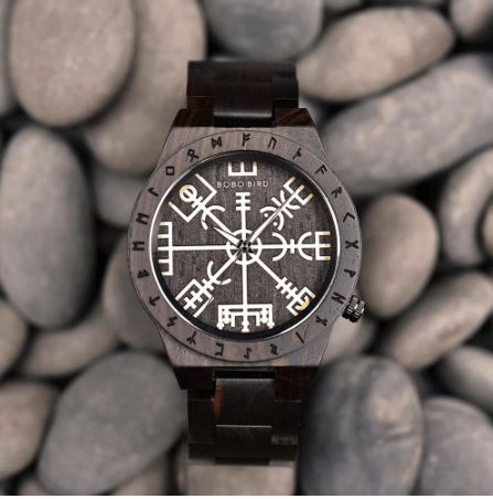 Quartz Watches Ebony Handmade Viking Vegvisir Wooden Watch Ancient Treasures Ancientreasures Viking Odin Thor Mjolnir Celtic Ancient Egypt Norse Norse Mythology