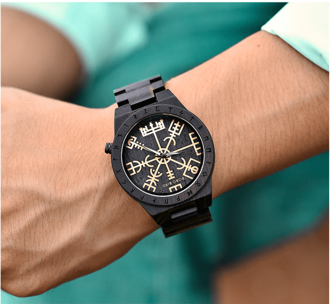 Quartz Watches Ebony Handmade Viking Vegvisir Wooden Watch Ancient Treasures Ancientreasures Viking Odin Thor Mjolnir Celtic Ancient Egypt Norse Norse Mythology