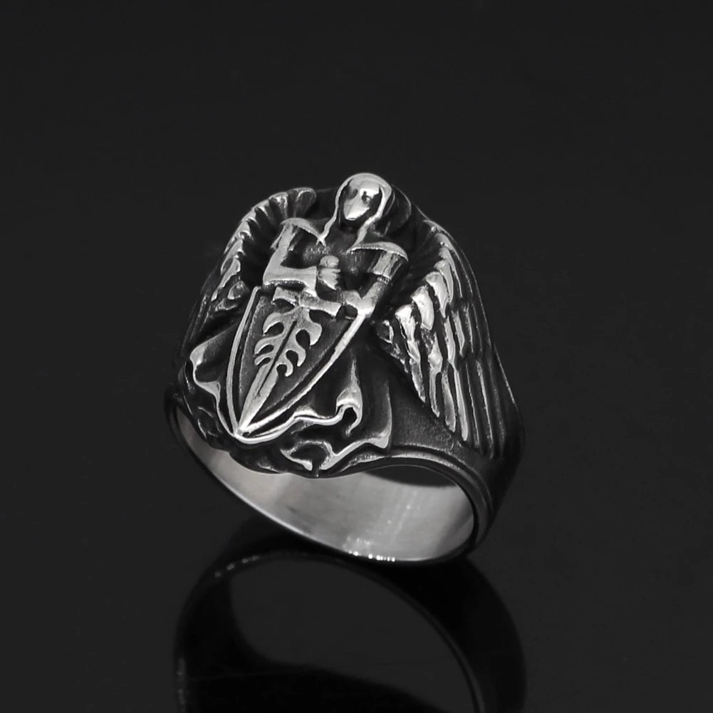 Ring Ancient Greece St.Michael Archangel Stainless Steel Ring Ancient Treasures Ancientreasures Viking Odin Thor Mjolnir Celtic Ancient Egypt Norse Norse Mythology