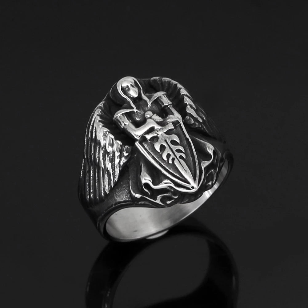 Ring Ancient Greece St.Michael Archangel Stainless Steel Ring Ancient Treasures Ancientreasures Viking Odin Thor Mjolnir Celtic Ancient Egypt Norse Norse Mythology