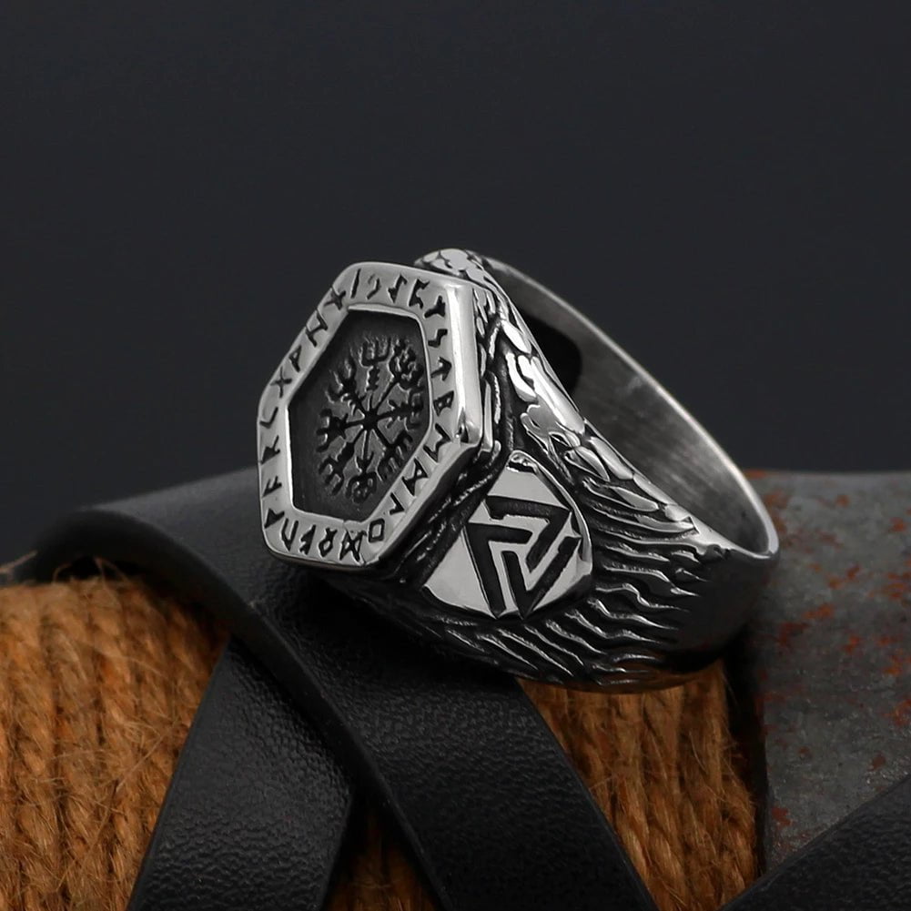 Ring Vikings Helm of Awe and Rune Stainless Steel Ring Ancient Treasures Ancientreasures Viking Odin Thor Mjolnir Celtic Ancient Egypt Norse Norse Mythology