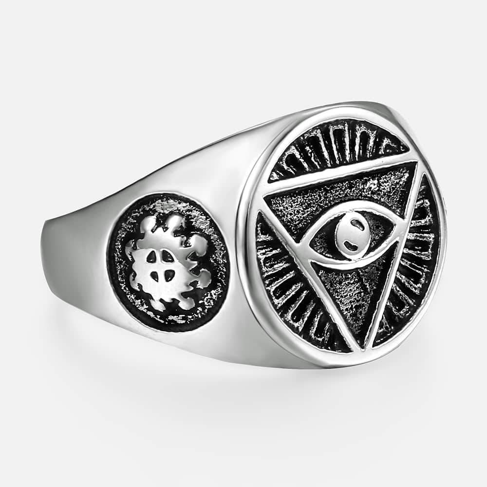 Rings 316L Stainless Steel Signet Ring For Men Triangle Eye of Providence Illuminati Pyramid All Seeing Eye Fashion Male Jewelry HR365|Rings| Ancient Treasures Ancientreasures Viking Odin Thor Mjolnir Celtic Ancient Egypt Norse Norse Mythology