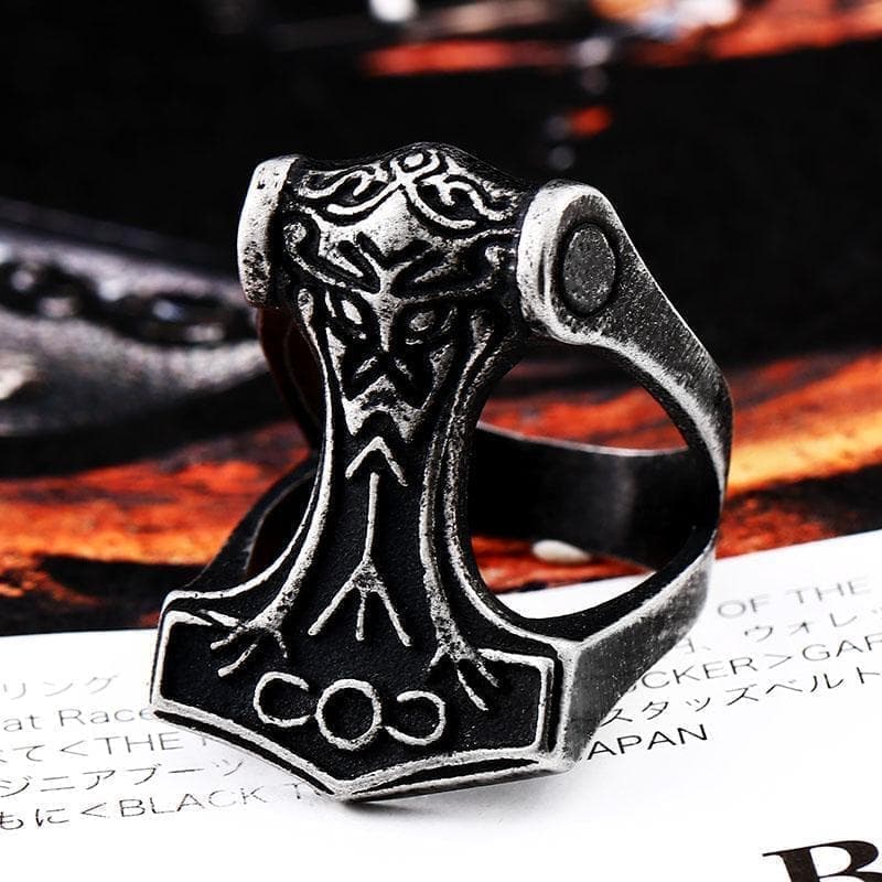 Rings 7 / Antique Silver Stainless Steel Viking Mjolnir Ring Ancient Treasures Ancientreasures Viking Odin Thor Mjolnir Celtic Ancient Egypt Norse Norse Mythology