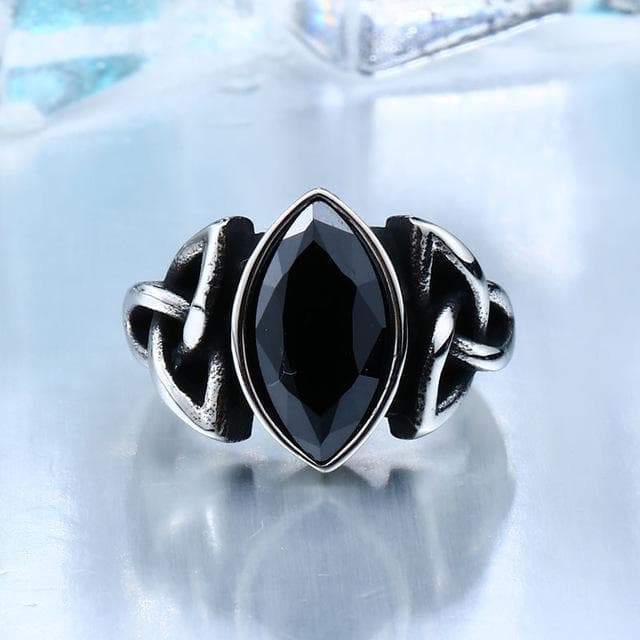 Rings 7 / Black Celtic Gem Stone Stainless Steel Triquetra Ring Ancient Treasures Ancientreasures Viking Odin Thor Mjolnir Celtic Ancient Egypt Norse Norse Mythology