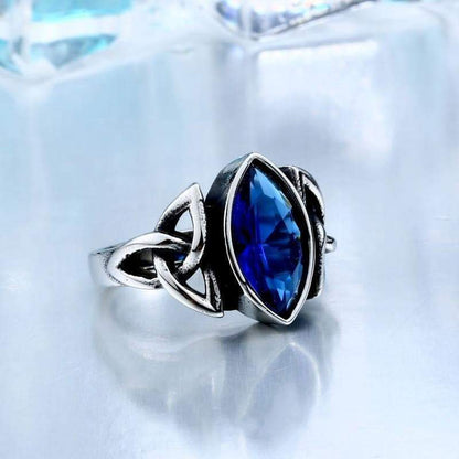 Rings 7 / Blue Celtic Gem Stone Stainless Steel Triquetra Ring Ancient Treasures Ancientreasures Viking Odin Thor Mjolnir Celtic Ancient Egypt Norse Norse Mythology