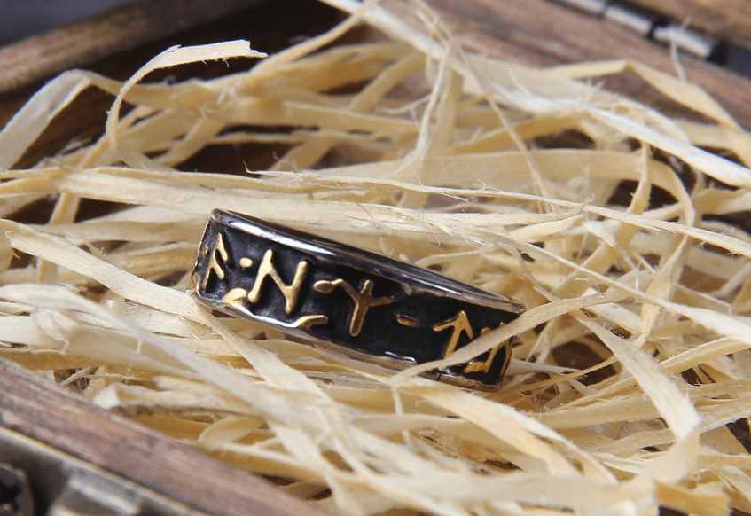 Rings 7 / Gold Plated Viking Runes Alphabet Stainless Steel Ring Ancient Treasures Ancientreasures Viking Odin Thor Mjolnir Celtic Ancient Egypt Norse Norse Mythology