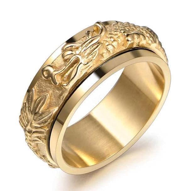 Rings 7 / Gold Viking Powerful Dragon Stainless Steel Ring Ancient Treasures Ancientreasures Viking Odin Thor Mjolnir Celtic Ancient Egypt Norse Norse Mythology