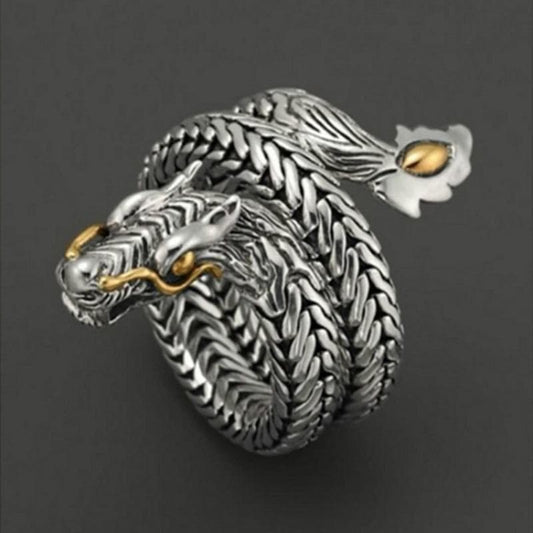 Rings 7 Men's Whole Dragon Open Ring Gold Eyes Hero Spirit Dragon Exaggerated Male Ring Punk Style Men's Jewelry|Rings| Ancient Treasures Ancientreasures Viking Odin Thor Mjolnir Celtic Ancient Egypt Norse Norse Mythology