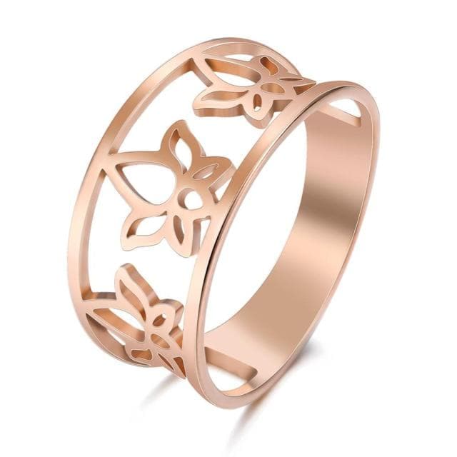 Rings 7 / Rose Gold-A Skyrim Pure Lotus Flower Rings Shiny Stainless Steel Cutout Good Luck Casual Ring Anniversary Jewelry Birthday Gift for Women|Rings| Ancient Treasures Ancientreasures Viking Odin Thor Mjolnir Celtic Ancient Egypt Norse Norse Mythology