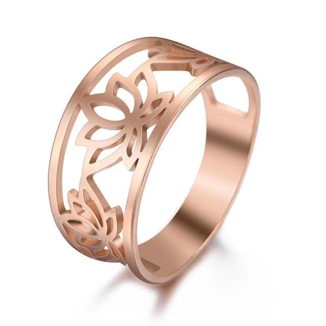 Rings 7 / Rose Gold-B Skyrim Pure Lotus Flower Rings Shiny Stainless Steel Cutout Good Luck Casual Ring Anniversary Jewelry Birthday Gift for Women|Rings| Ancient Treasures Ancientreasures Viking Odin Thor Mjolnir Celtic Ancient Egypt Norse Norse Mythology