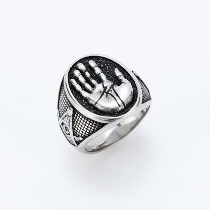 Rings 7 / Silver Men's Fashion Jewelry Retro Shriner Masonic palm Rings stainless steel Mystic Shrine Freemason Signet Ring|Rings| Ancient Treasures Ancientreasures Viking Odin Thor Mjolnir Celtic Ancient Egypt Norse Norse Mythology