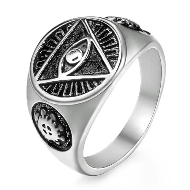 Rings 7 / Steel 316L Stainless Steel Signet Ring For Men Triangle Eye of Providence Illuminati Pyramid All Seeing Eye Fashion Male Jewelry HR365|Rings| Ancient Treasures Ancientreasures Viking Odin Thor Mjolnir Celtic Ancient Egypt Norse Norse Mythology