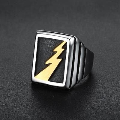 Rings 8 / Gold CFBulongs Men's personality Lightning Pattern Stamp Ring Stainless Steel Lightning Icon Superhero Cosplay Man Jewelry|Rings| Ancient Treasures Ancientreasures Viking Odin Thor Mjolnir Celtic Ancient Egypt Norse Norse Mythology