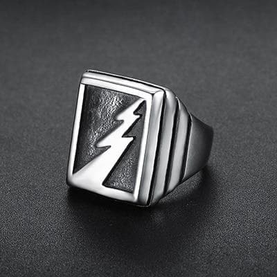 Rings 8 / Silver CFBulongs Men's personality Lightning Pattern Stamp Ring Stainless Steel Lightning Icon Superhero Cosplay Man Jewelry|Rings| Ancient Treasures Ancientreasures Viking Odin Thor Mjolnir Celtic Ancient Egypt Norse Norse Mythology