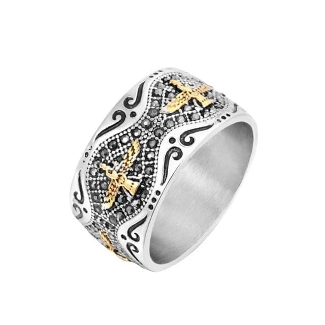 Rings 8 / Two Tone Stainless Steel Gold Eagle Masonic Ring Jewelry For Men Crystal Zircon Stone Pave Eagle Rings Jewellery Gift For Men Size 8 12|Rings| Ancient Treasures Ancientreasures Viking Odin Thor Mjolnir Celtic Ancient Egypt Norse Norse Mythology