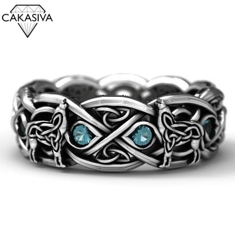 Rings Celtic Wolf Zircon Ring Wolf Totem 925 Silver Dyed Black Ring Vintage Stone Thai Silver Ring|Rings Ancient Treasures Ancientreasures Viking Odin Thor Mjolnir Celtic Ancient Egypt Norse Norse Mythology