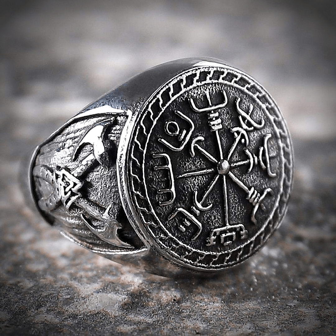 Rings Hand-Crafted Stainless Steel Viking Vegvisir Ring Ancient Treasures Ancientreasures Viking Odin Thor Mjolnir Celtic Ancient Egypt Norse Norse Mythology