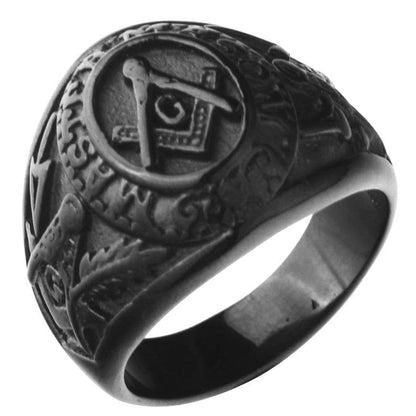 Rings Master Mason Freemason Men's black Free Mason Stainless Steel Masonic Ring|Rings| Ancient Treasures Ancientreasures Viking Odin Thor Mjolnir Celtic Ancient Egypt Norse Norse Mythology