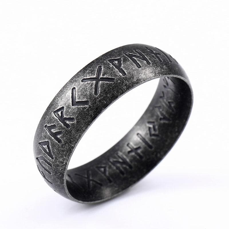 Rings Stainless Steel Elder Futhark Viking Ring - Black Ancient Treasures Ancientreasures Viking Odin Thor Mjolnir Celtic Ancient Egypt Norse Norse Mythology