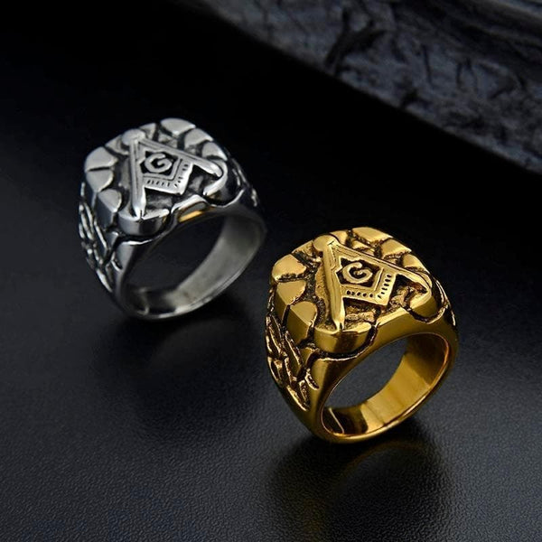 Templar Square and Compass Solid Stainless Steel Ring - Ancient Treasures