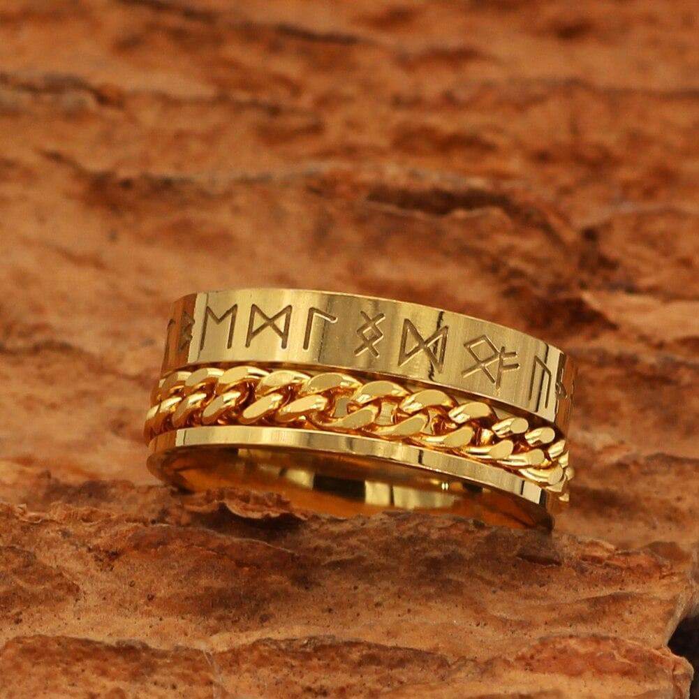 Viking Nordic Runes Solid Stainless Steel Ring - Ancient Treasures