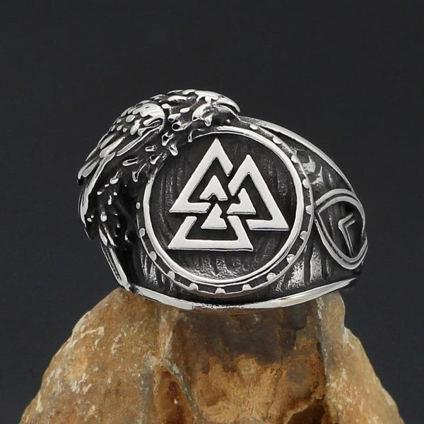 Viking Valknut Odin's Raven Stainless Steel Ring - Ancient Treasures