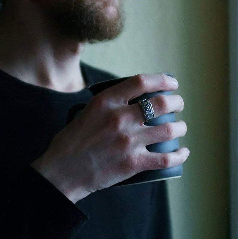 Rings Viking Odin's Wolves & Valknut Stainless Steel Ring Ancient Treasures Ancientreasures Viking Odin Thor Mjolnir Celtic Ancient Egypt Norse Norse Mythology