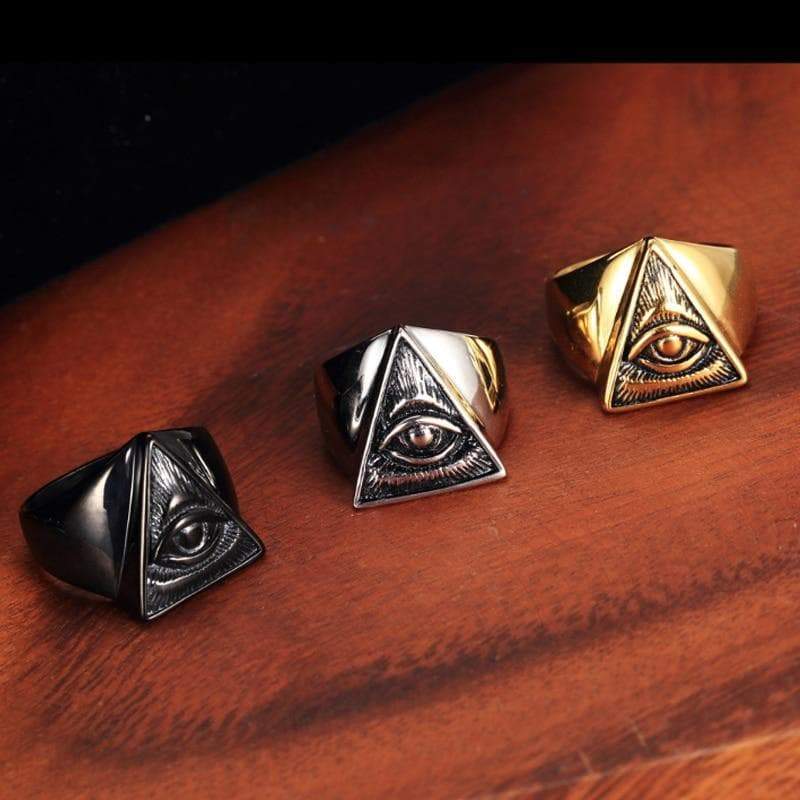 Rings Vintage All Seeing Eye Pyramid Illuminati Biker Ring Men Black/Gold/Silver Color Stainless Steel Punk Rings Male Masonic Jewelry|Rings| Ancient Treasures Ancientreasures Viking Odin Thor Mjolnir Celtic Ancient Egypt Norse Norse Mythology