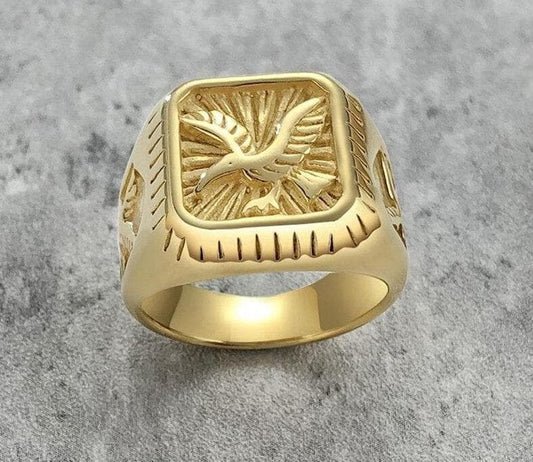 Rings Vnox Punk 17mm Eagle Rings for Men, Gold Color Stainless Steel Chunky Finger Band, Rock Cool Male Jewelry #8 #12|Rings| Ancient Treasures Ancientreasures Viking Odin Thor Mjolnir Celtic Ancient Egypt Norse Norse Mythology