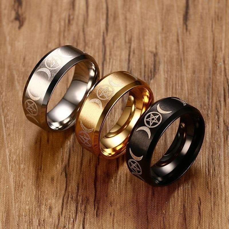 Rings Vnox Triple Goddess Ring for Men 8mm Stainless Steel Star & Moon Alliance Classic Casual Male Band Jewelry Size 7 8 9 10 11 12|ring for|rings for menring ring Ancient Treasures Ancientreasures Viking Odin Thor Mjolnir Celtic Ancient Egypt Norse Norse Mythology