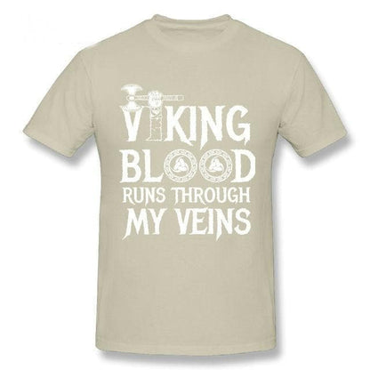 Shirts & Tops Beige / S Vikings Blood Runs in My Veins T-Shirt Ancient Treasures Ancientreasures Viking Odin Thor Mjolnir Celtic Ancient Egypt Norse Norse Mythology