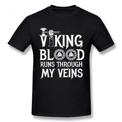 Shirts & Tops Black / S Vikings Blood Runs in My Veins T-Shirt Ancient Treasures Ancientreasures Viking Odin Thor Mjolnir Celtic Ancient Egypt Norse Norse Mythology