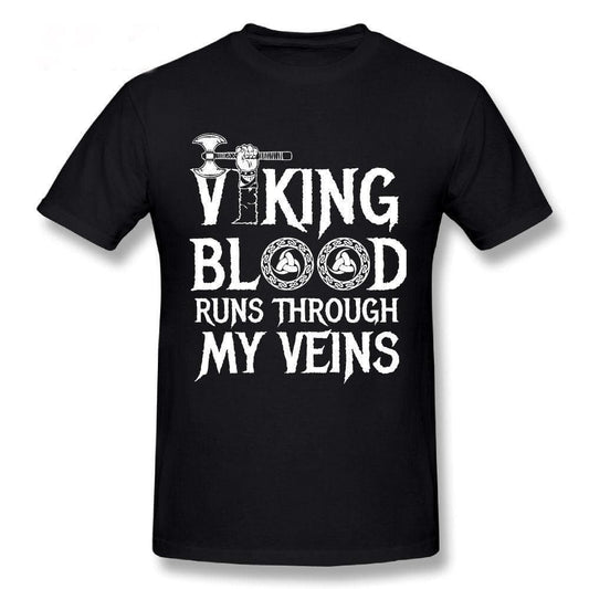 Shirts & Tops Black / S Vikings Blood Runs in My Veins T-Shirt Ancient Treasures Ancientreasures Viking Odin Thor Mjolnir Celtic Ancient Egypt Norse Norse Mythology