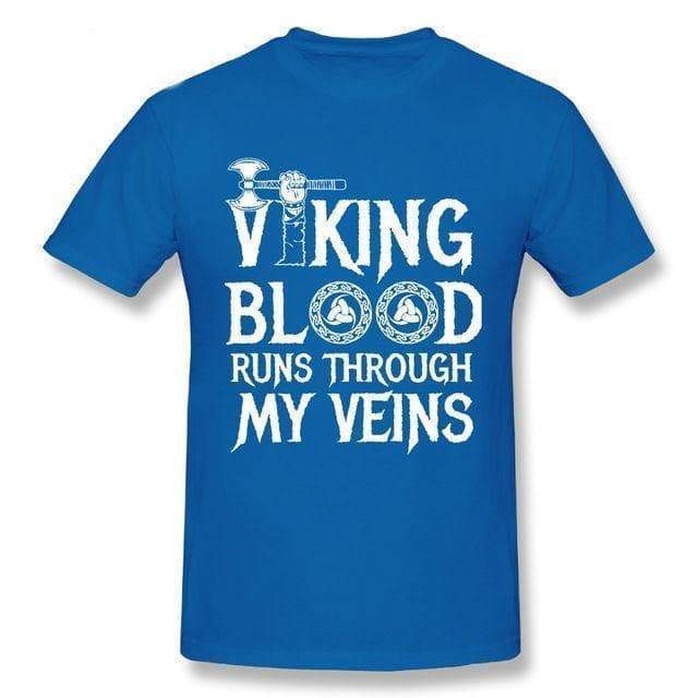 Shirts & Tops Blue / S Vikings Blood Runs in My Veins T-Shirt Ancient Treasures Ancientreasures Viking Odin Thor Mjolnir Celtic Ancient Egypt Norse Norse Mythology