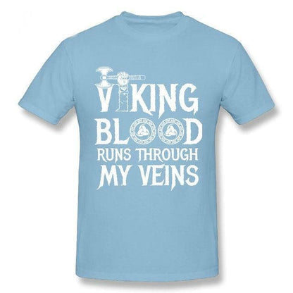 Shirts & Tops Cyan / S Vikings Blood Runs in My Veins T-Shirt Ancient Treasures Ancientreasures Viking Odin Thor Mjolnir Celtic Ancient Egypt Norse Norse Mythology