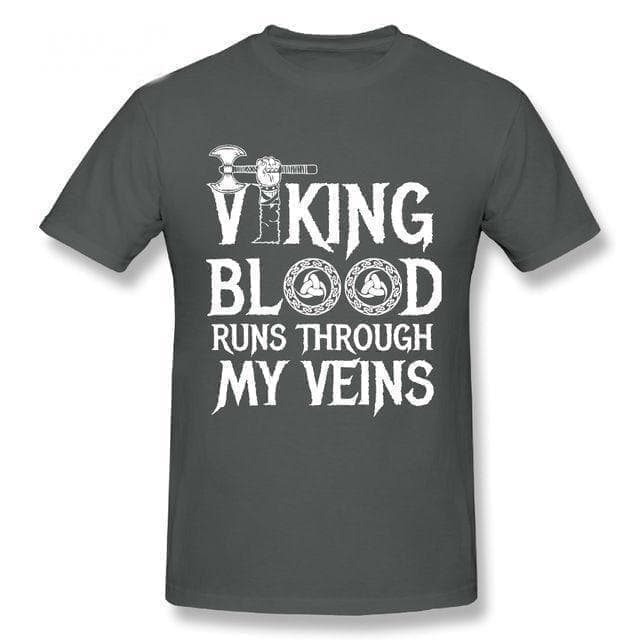 Shirts & Tops Gray / S Vikings Blood Runs in My Veins T-Shirt Ancient Treasures Ancientreasures Viking Odin Thor Mjolnir Celtic Ancient Egypt Norse Norse Mythology