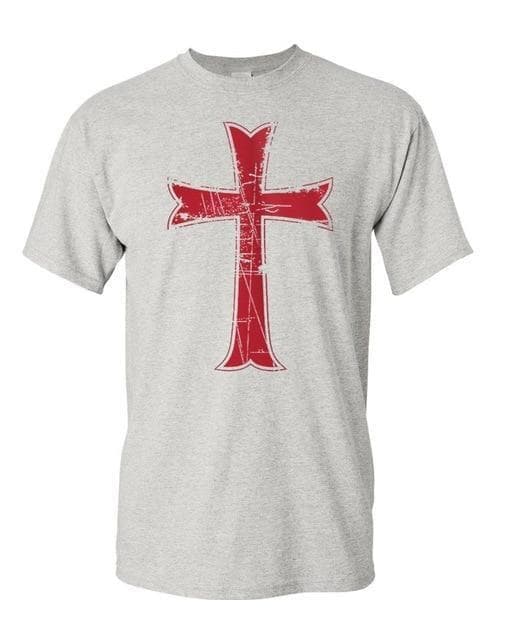 Shirts & Tops Gray / XS Crusader Knights Templar Cross T-shirt Ancient Treasures Ancientreasures Viking Odin Thor Mjolnir Celtic Ancient Egypt Norse Norse Mythology