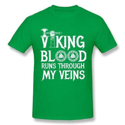 Shirts & Tops Green / S Vikings Blood Runs in My Veins T-Shirt Ancient Treasures Ancientreasures Viking Odin Thor Mjolnir Celtic Ancient Egypt Norse Norse Mythology